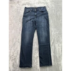 Levis Jeans Womens Sz 14 Dark Blue Mid Rise Straight Leg Stretch Soft Denim Mid